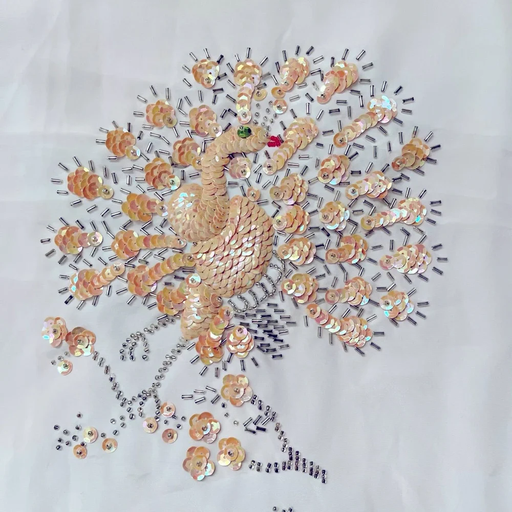 Peacock Embroidered and Embellished Large Sheer Panel